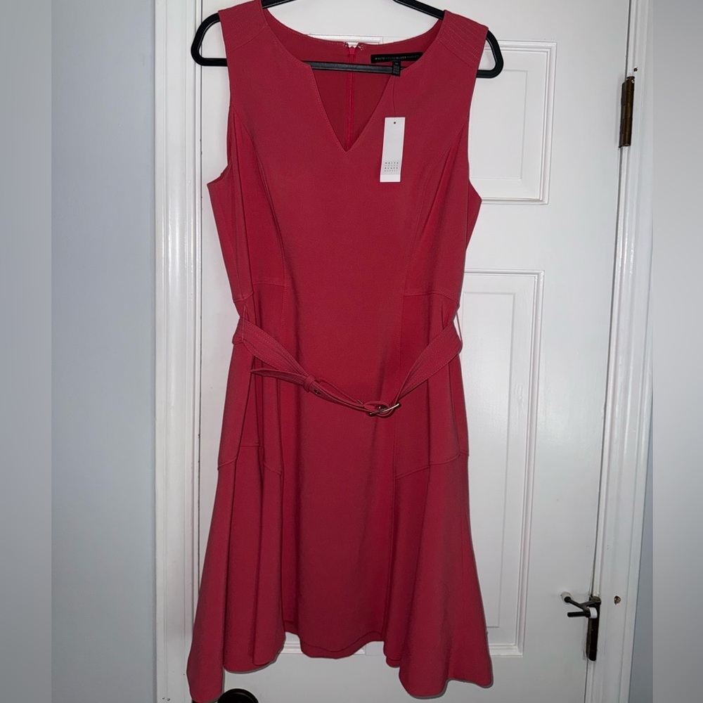 White House Black Market NAILPOLISH FIT FLARE BELTED DRESS Size 10